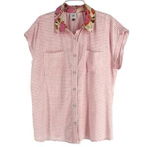 CAbi pint striped top with floral collar